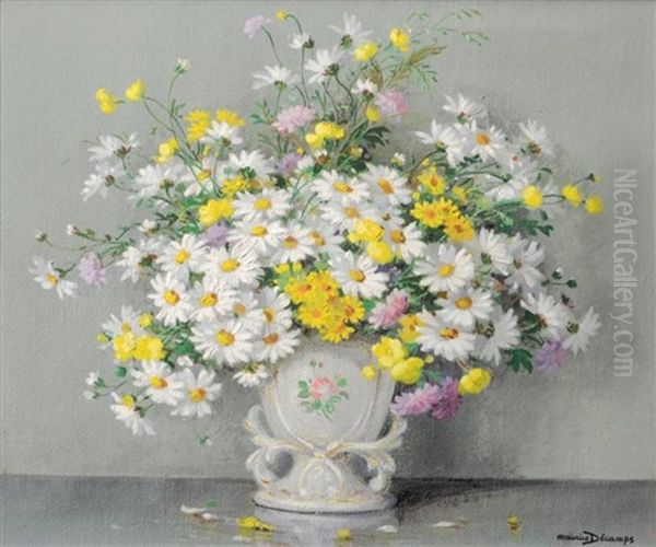 Marguerites Dans Un Vase De Porcelaine Oil Painting by Maurice Alfred Decamps