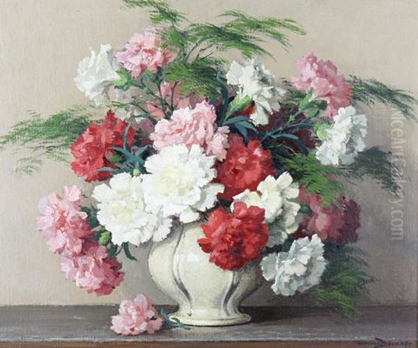 Still Life Of Carnations Oil Painting by Maurice Alfred Decamps
