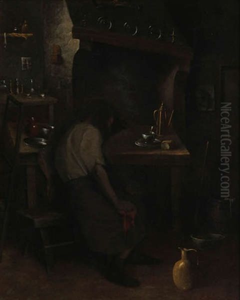 Interieur Paysan Anime D'une Servante Au Foyer Oil Painting by Eugene Decisy