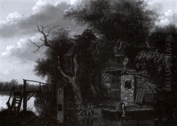 Figures By An Old Mill Oil Painting by Cornelis Gerritsz Decker