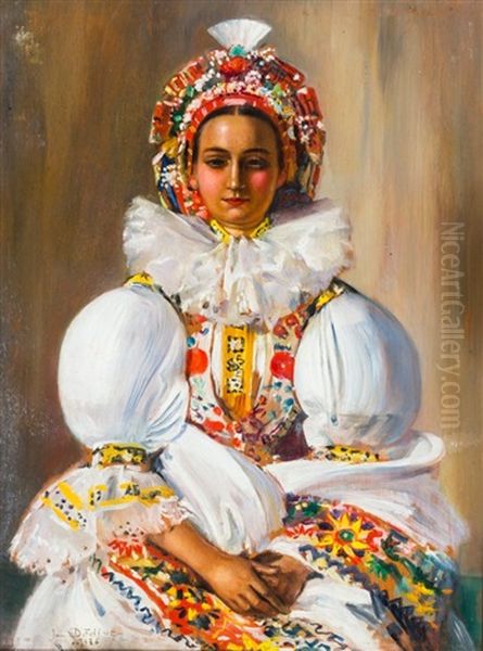 Junge Frau In Prachtvoller Tracht Oil Painting by Jan Dedina