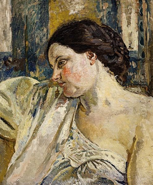 Podobizna Zeny (portret Manzelky) Oil Painting by Jan Dedina