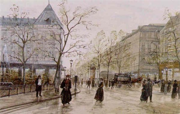 City Street Scene Oil Painting by Jan Dedina