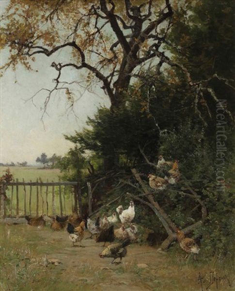 Coqs Et Poules Dans La Campagne Oil Painting by Alexandre Defaux