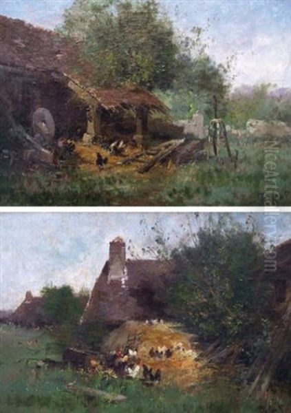 Scenes De Basse-cour (2 Works In 1 Frame) Oil Painting by Alexandre Defaux