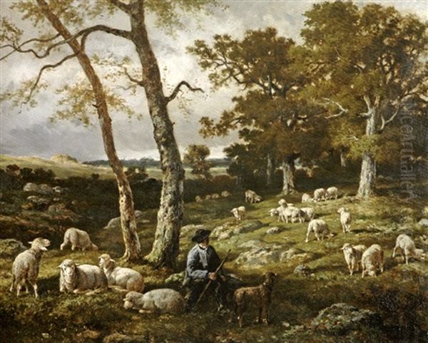Berger Et Son Troupeau Oil Painting by Alexandre Defaux