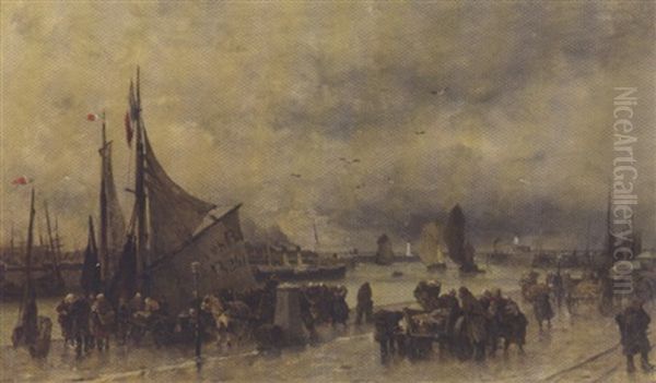 Bateaux De Peche A Yport Oil Painting by Alexandre Defaux