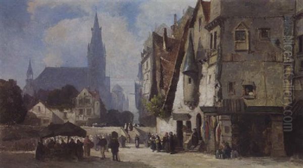 Scene De Marche Pres De La Cathedrale Oil Painting by Alexandre Defaux