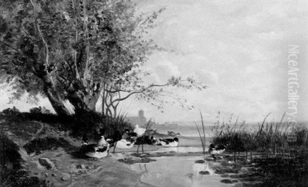 A Gathering Of Ducks Oil Painting by Alexandre Defaux