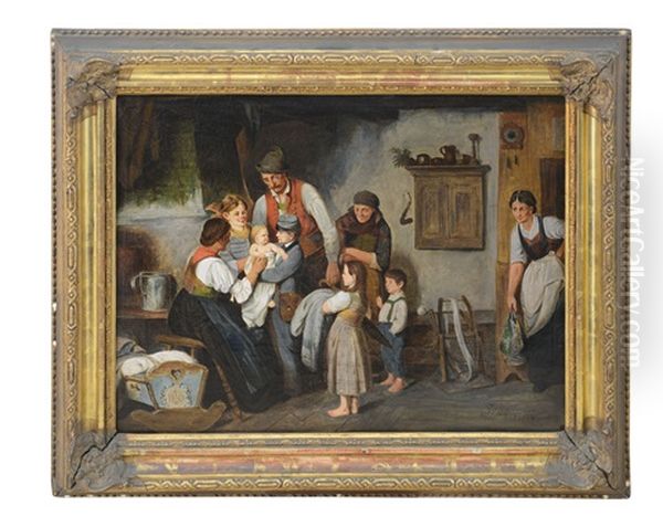 Scena D'interno Con Riunione Famigliare Oil Painting by Franz Von Defregger