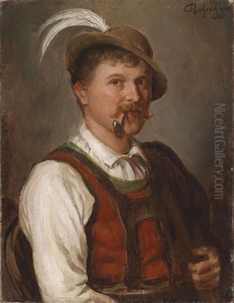 Junger Bursch In Sonntagstracht Oil Painting by Franz Von Defregger