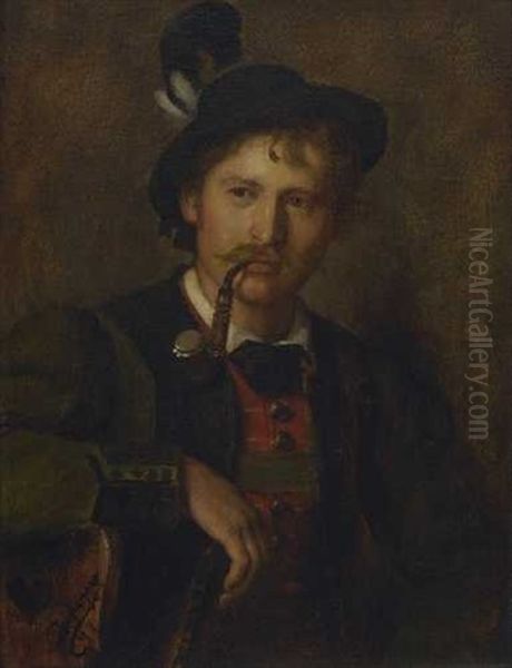 Junger Tiroler Mit Pfeife Oil Painting by Franz Von Defregger
