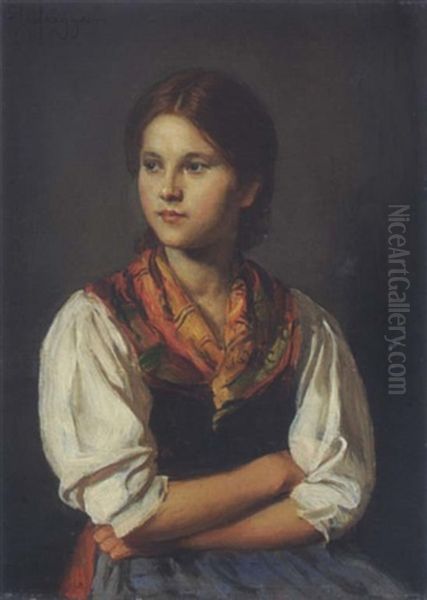 Halbportrat Eines Jungen Madchens Mit Schultertuch Oil Painting by Franz Von Defregger