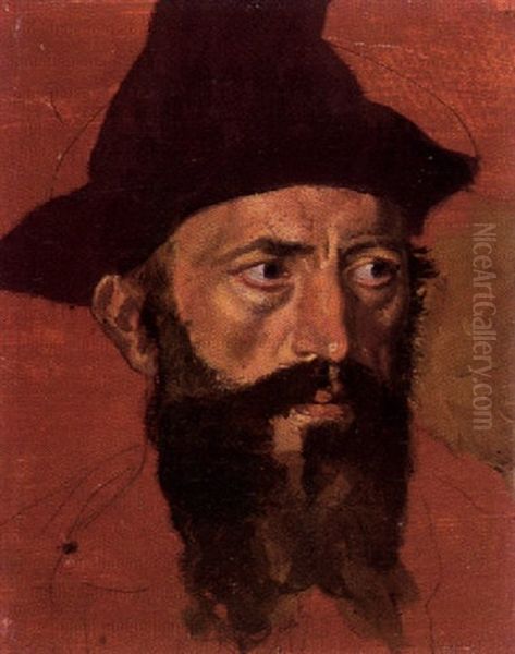 Bartiger Bauer Mit Filzhut Oil Painting by Franz Von Defregger