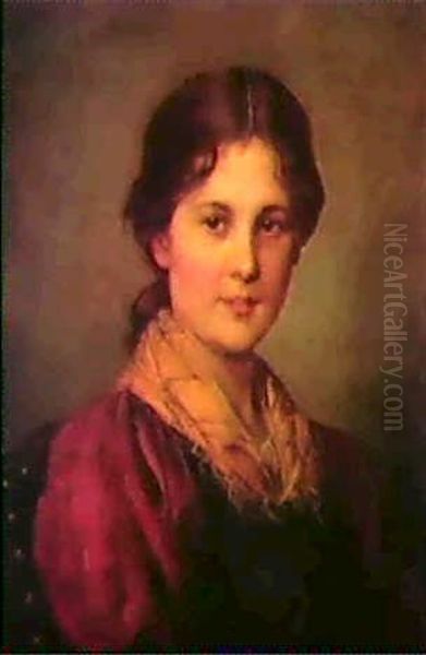 Brustbild Eines Lachelnden Tiroler Dirndls Oil Painting by Franz Von Defregger