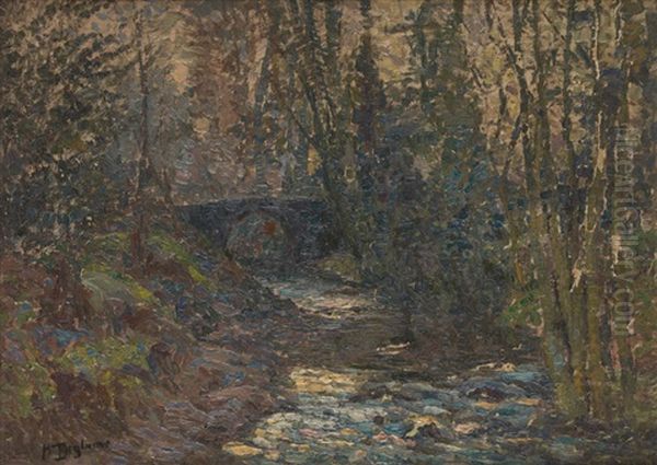 Le Pont En Sous-bois Oil Painting by Henri Deglume