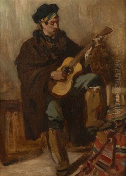 Espagnol Jouant De La Guitare Oil Painting by Edme Alexis Alfred Dehodencq