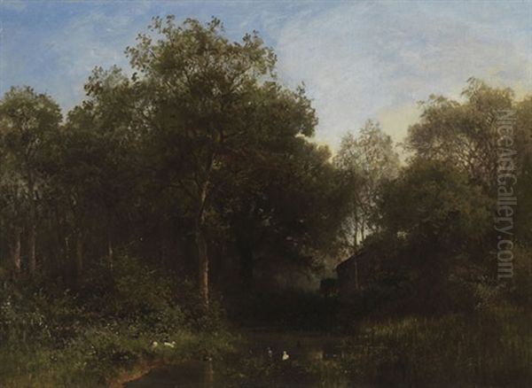 Baumumstandener Dorfweiher Mit Enten Oil Painting by Heinrich Deiters
