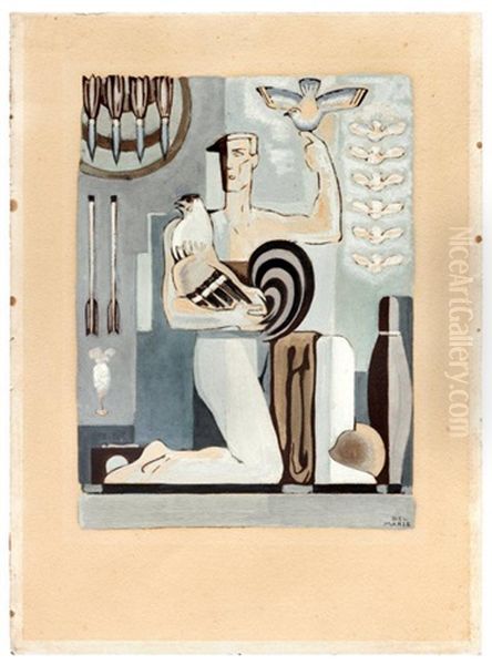 Homme Agenouille Aux Volatiles Oil Painting by Felix Del Marle