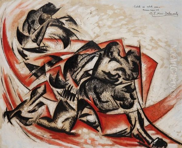 Catch As Catch Can, Nouveau Cirque Oil Painting by Felix Del Marle