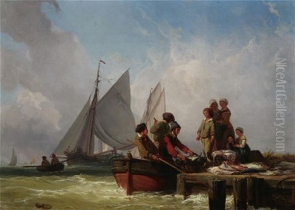 Bretonische Fischer Mit Ihrem Fang An Der Mohle Oil Painting by Auguste Delacroix