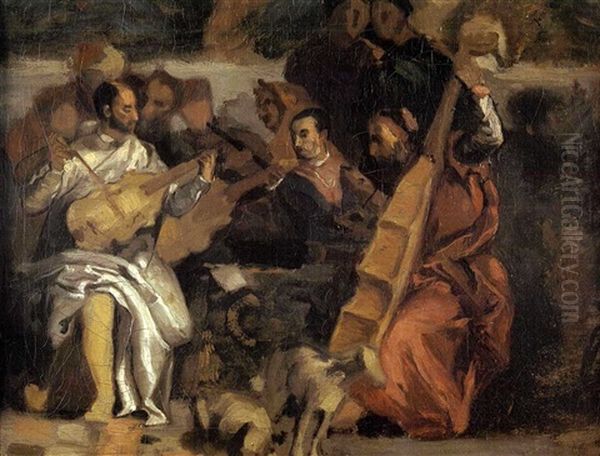 Un Groupe De Musiciens D'apres Les Noces De Cana De Veronese Oil Painting by Eugene Delacroix