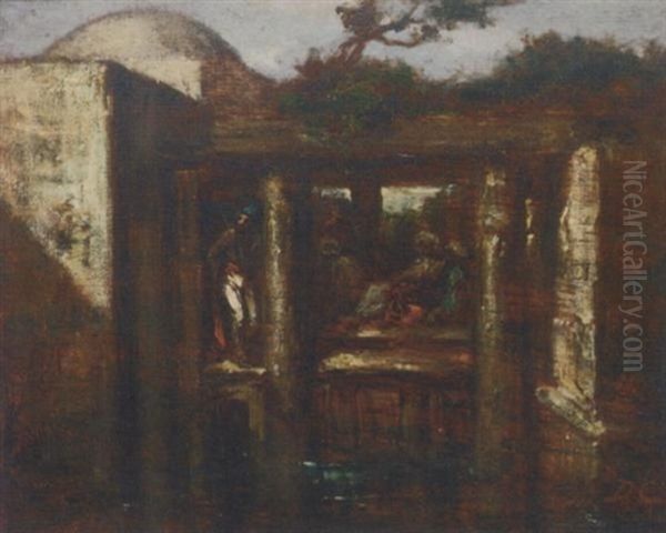 An Oriental Temple Oil Painting by Eugene Delacroix