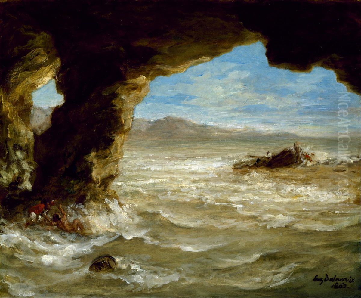 Shipwreck On The Coast Oil Painting by Eugene Delacroix