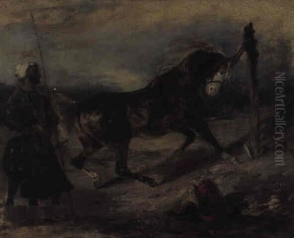 An Indian Warrior With A Tethered Horse Oil Painting by Eugene Delacroix