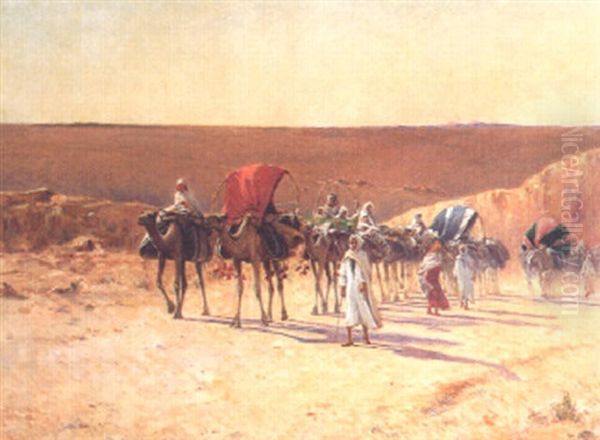 Caravane Dans Le Sud Algerien Oil Painting by Alexis Auguste Delahogue