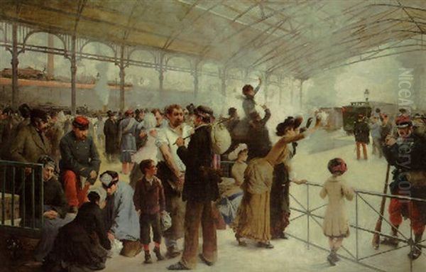 Le Depart (gare Austerlitz) Oil Painting by Paul Louis Delance