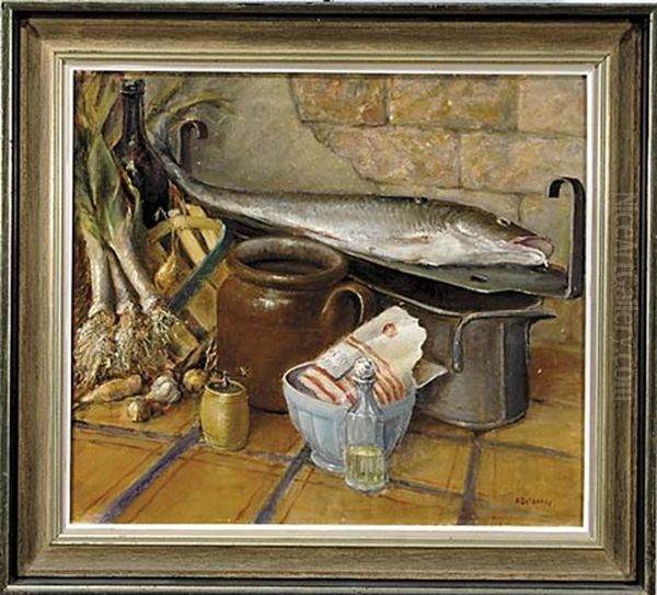 Kitchen Still Life Oil Painting by Aristide Delannoy