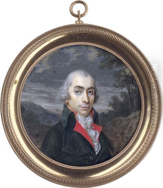 Bildnis Eines Herrn Im Grunen Rock, Roter Weste Und Plissiertem Jabot Vor Hugeliger Landschaft Oil Painting by Jacques Delaplace