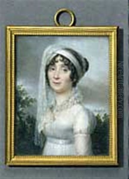 Portrait De Femme A La Robe Et Au Turban De Tulle Blanc Oil Painting by Jacques Delaplace
