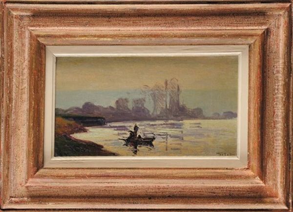 Bateau Sur Une Riviere Oil Painting by Joseph Delattre