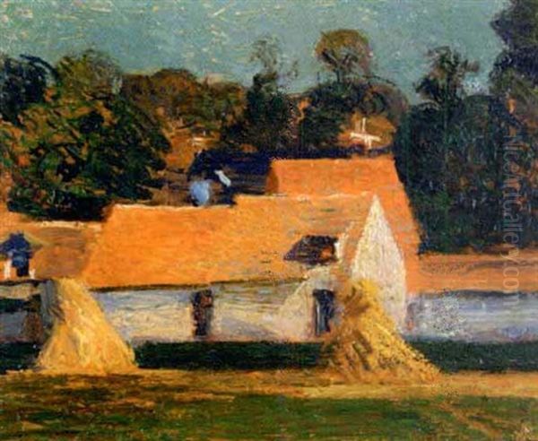 Meules Devant La Ferme Oil Painting by Joseph Delattre