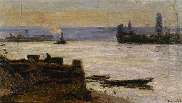 Bord De Seine Pres De Rouen, La Cale De Petit-couronne Oil Painting by Joseph Delattre