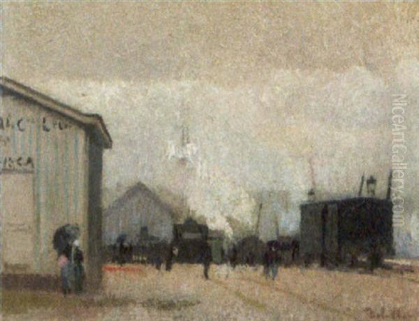 Dans Le Port De Rouen Oil Painting by Joseph Delattre