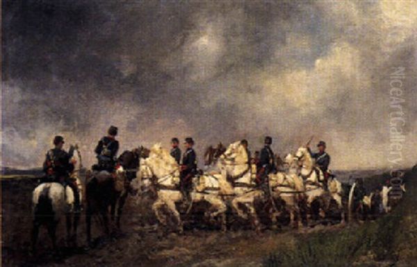 Franzosische Kavallerie Im Gelande Oil Painting by Jules Delaunay