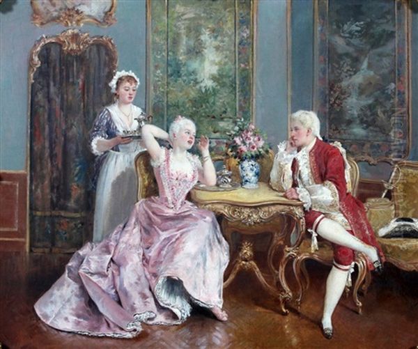 Elegant Gezelschap In Interieur Oil Painting by Jules-Elie Delaunay