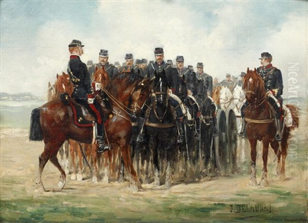 Horse Mounted Troops Oil Painting by Jules-Elie Delaunay