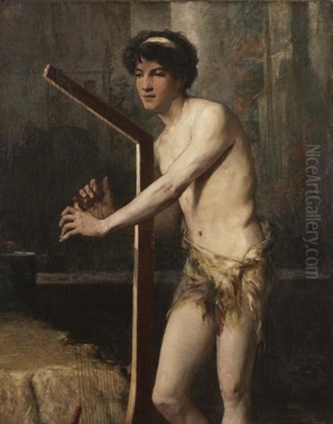 Jeune Ephebe Jouant De La Harpe Oil Painting by Jules-Elie Delaunay
