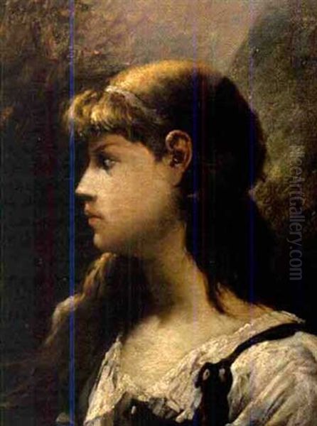 Peasant Girl Oil Painting by Jules-Elie Delaunay
