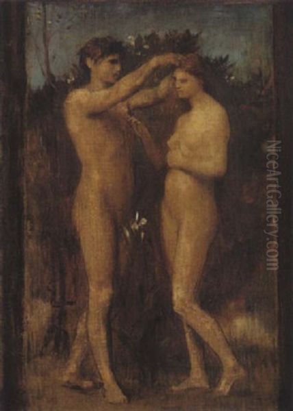 Daphins Et Chloe Oil Painting by Jules-Elie Delaunay