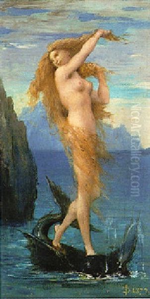 La Naiade Au Dauphin Oil Painting by Jules-Elie Delaunay