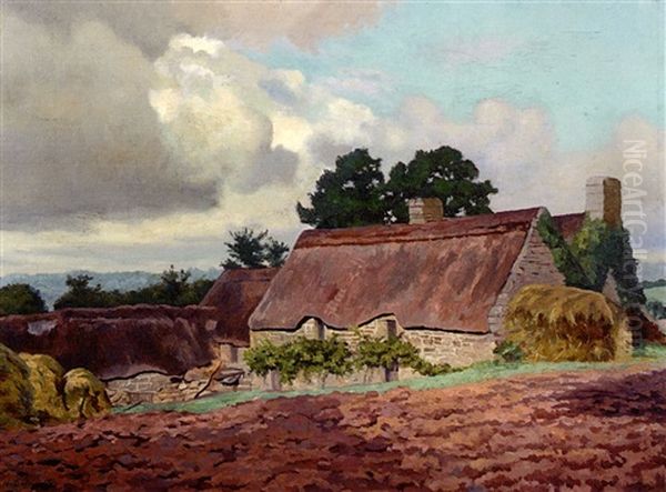 Chaumieres Pres De Pont-aven Oil Painting by Henri Delavallee