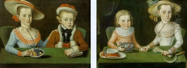 Kinderbildnisse Der Familie Zuppinger (pair) Oil Painting by Johann Georg Delfer
