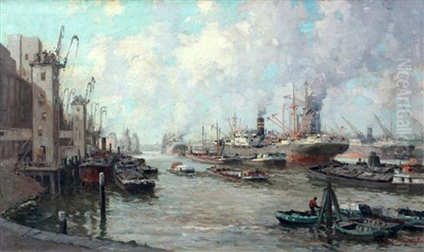 De Maashaven In Rotterdam Oil Painting by Gerard Delfgaauw
