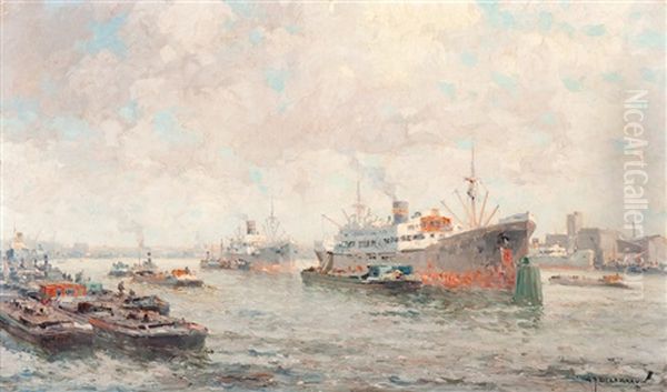 A View Of The Rotterdam Harbour Oil Painting by Gerard Delfgaauw