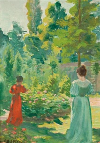 Picking Roses Oil Painting by Georges Marie Joseph Delfosse